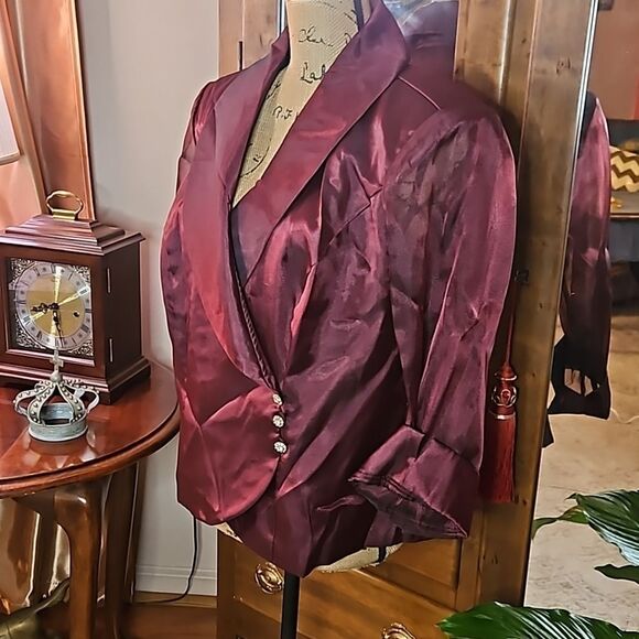 Lori Max Burgundy Evening Jacket with Rhinestones size 1X - Picture 4 of 11